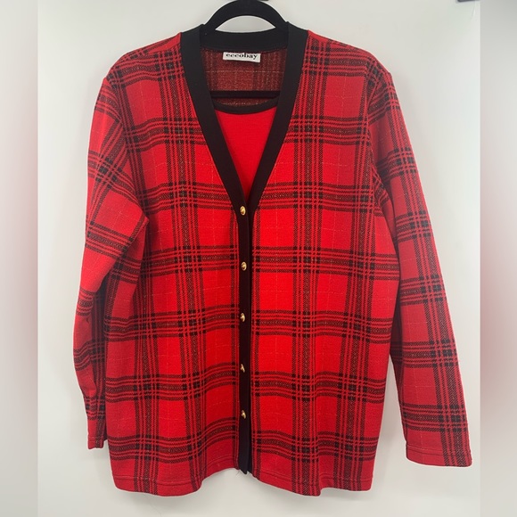 Vintage Preppy 80s/90s Red Black Gold Two in One Sweater Large - Picture 2 of 13